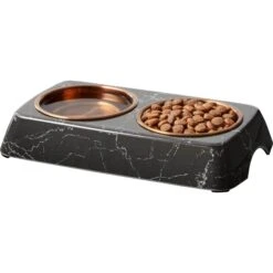 Frisco Copper Stainless Steel Double Dog & Cat Bowls With Black Marble Stand -Cozy Paws 253058 PT3. AC SS1800 V1616593931
