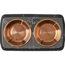Frisco Copper Stainless Steel Double Dog & Cat Bowls With Black Marble Stand -Cozy Paws 253058 PT4. AC SS1800 V1616595761