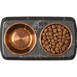 Frisco Copper Stainless Steel Double Dog & Cat Bowls With Black Marble Stand -Cozy Paws 253058 PT5. AC SS1800 V1616595394