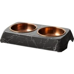 Frisco Copper Stainless Steel Double Dog & Cat Bowls With Black Marble Stand -Cozy Paws 253058 PT6. AC SS1800 V1616595467