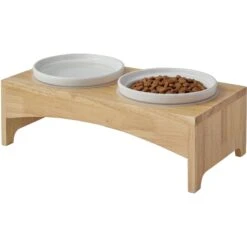 Frisco Ceramic Dog & Cat Double Diner With Elevated Wood Stand -Cozy Paws 256052 PT4. AC SS1800 V1615311799