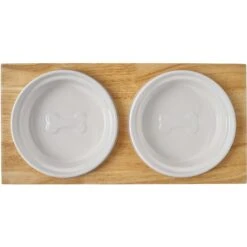 Frisco Ceramic Dog & Cat Double Diner With Elevated Wood Stand -Cozy Paws 256052 PT5. AC SS1800 V1615313559