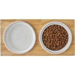 Frisco Ceramic Dog & Cat Double Diner With Elevated Wood Stand -Cozy Paws 256052 PT6. AC SS1800 V1615311469