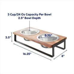 Frisco Wood Elevated Non-Skid Stainless Steel Double Diner Dog & Cat Bowl -Cozy Paws 257143 PT1. AC SS1800 V1692728307