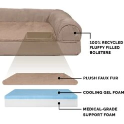 FurHaven Plush & Suede Cooling Gel Bolster Dog Bed With Removable Cover -Cozy Paws 266006 PT5. AC SS1800 V1619655454