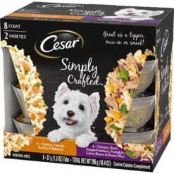 Cesar Simply Crafted Chicken, Duck, Purple Potatoes, Pumpkin, Green Beans & Brown Rice & Chicken, Carrots, Barley & Spinach Variety Pack Adult Wet Dog Food Meal Topper -Cozy Paws 271288 PT2. AC SS1800 V1695649462