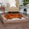 FurHaven Luxe Fur & Performance Linen Memory Top Sofa Cat & Dog Bed With Removable Cover