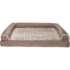 FurHaven Luxe Fur & Performance Linen Memory Top Sofa Cat & Dog Bed With Removable Cover -Cozy Paws 271757 PT2. AC SS1800 V1612484499