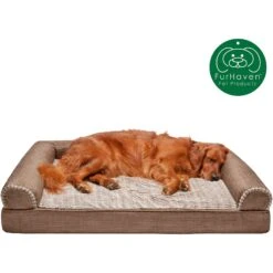 FurHaven Luxe Fur & Performance Linen Memory Top Sofa Cat & Dog Bed With Removable Cover -Cozy Paws 271757 PT3. AC SS1800 V1612484885