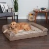 FurHaven Luxe Fur & Performance Linen Cooling Gel Top Sofa Cat & Dog Bed With Removable Cover