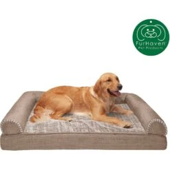 FurHaven Luxe Fur & Performance Linen Cooling Gel Top Sofa Cat & Dog Bed With Removable Cover -Cozy Paws 271766 PT3. AC SS1800 V1612481500
