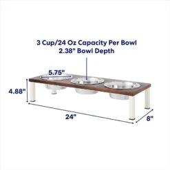 Frisco Multi Pet Feeding 3-Bowls Wood Stainless Steel Dog & Cat Bowl, Dark Wooden -Cozy Paws 277571 PT1. AC SS1800 V1692728309