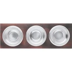 Frisco Multi Pet Feeding 3-Bowls Wood Stainless Steel Dog & Cat Bowl, Dark Wooden -Cozy Paws 277571 PT4. AC SS1800 V1627935311