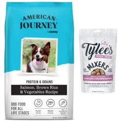 American Journey Protein & Grains Formula Salmon, Brown Rice & Vegetables Recipe Dry Dog Food & Tylee's Freeze-Dried Mixers For Dogs, Chicken & Salmon Recipe