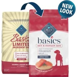 Blue Buffalo Basics Skin & Stomach Care Salmon & Potato Recipe Adult Dry Dog Food & Blue Buffalo Basics Skin & Stomach Care Biscuits Salmon & Potato Dog Treats -Cozy Paws 292682 PT1. AC SS1800 V1646349395