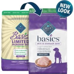 Blue Buffalo Basics Skin & Stomach Care Grain-Free Formula Turkey & Potato Recipe Adult Dry Dog Food & Blue Buffalo Basics Skin & Stomach Care Biscuits Turkey & Potato Dog Treats -Cozy Paws 292686 PT1. AC SS1800 V1646350977