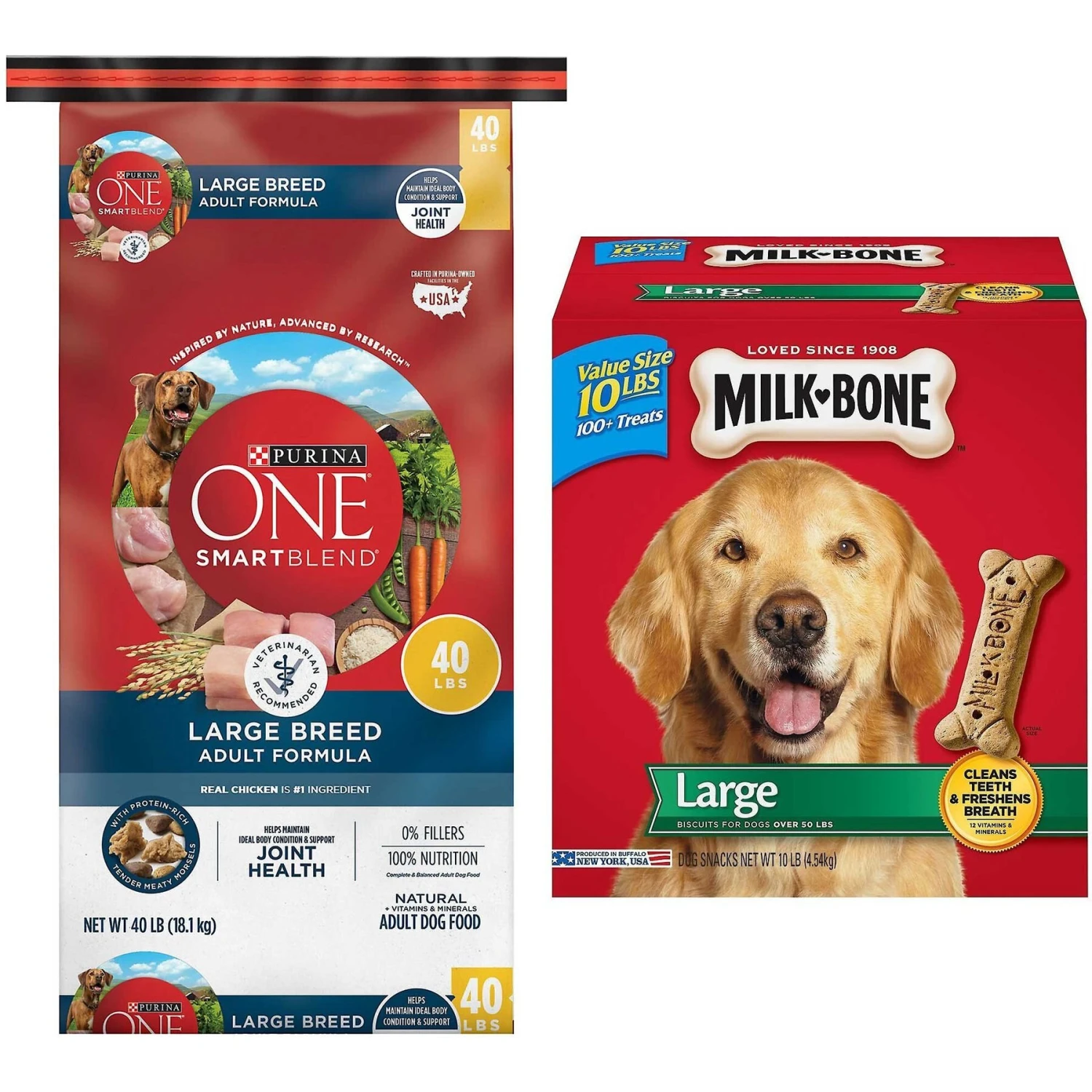 Purina ONE Natural Large Breed +Plus Formula Dry Dog Food & Milk-Bone Original Large Biscuit Dog Treats 3 Purina ONE Natural Large Breed +Plus Formula Dry Dog Food & Milk-Bone Original Large Biscuit Dog Treats