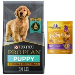 Purina Pro Plan High Protein Chicken & Rice Formula Dry Puppy Food & Wellness Soft Puppy Bites Lamb & Salmon Recipe Grain-Free Natural Dog Treats