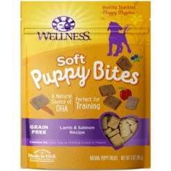 Purina Pro Plan Puppy Sensitive Skin & Stomach Salmon & Rice Dry Dog Food & Wellness Soft Puppy Bites Lamb & Salmon Recipe Grain-Free Natural Dog Treats -Cozy Paws 293672 PT1. AC SS1800 V1619990827