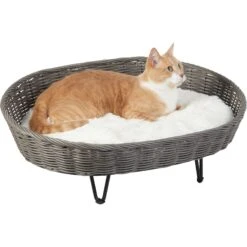 Frisco Elevated Rectangle Wicker Dog & Cat Bed With Eyelash Faux Fur Cushion -Cozy Paws 296679 PT2. AC SS1800 V1633727726