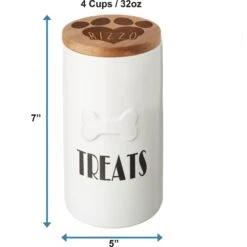 Frisco Ceramic Personalized Treat Jar With Wood Lid, 4 Cup, 32oz -Cozy Paws 301179 PT1. AC SS1800 V1631119301