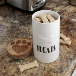 Frisco Ceramic Personalized Treat Jar With Wood Lid, 4 Cup, 32oz -Cozy Paws 301179 PT2. AC SS1800 V1631119609