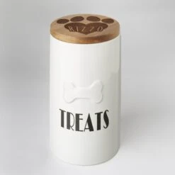 Frisco Ceramic Personalized Treat Jar With Wood Lid, 4 Cup, 32oz -Cozy Paws 301179 PT3. AC SS1800 V1631118424