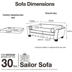 Enchanted Home Pet Sailor Sofa Cat & Dog Bed With Removable Cover -Cozy Paws 305355 PT6. AC SS1800 V1623249450