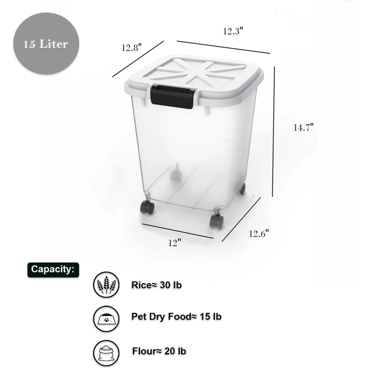 Hanamya BPA Free Pet Food Storage Container & Measuring Cup, White & Grey 4 Hanamya BPA Free Pet Food Storage Container & Measuring Cup, White & Grey - Image 2