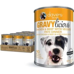 Dave's Pet Food Gravylicious Chicken & Beef With Veggies Grain-Free Wet Dog Food, 12-oz Can, Case Of 12
