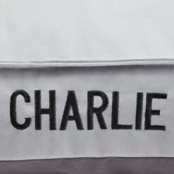 Frisco Personalized Silver Bolstered Bed With Silver Check Bolster -Cozy Paws 311770 PT4. AC SS1800 V1630594018