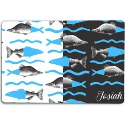 904 Custom Personalized Trendy Fish Print Dog & Cat Bowl Placemat