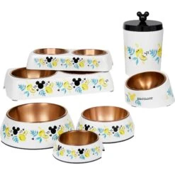 Disney Mickey Mouse Lemon Melamine Stainless Steel Double Dog & Cat Bowl -Cozy Paws 315299 PT8. AC SS1800 V1647288866
