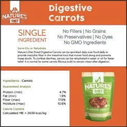 Nature's Diet Digestive Relief & Anit-Diarhea Carrots Raw Freeze-Dried Dog Treats, 6-oz Pouch -Cozy Paws 318179 PT1. AC SS1800 V1628804856