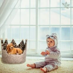 Precious Tails Leopard Crown Bolster Cat & Dog Bed -Cozy Paws 327010 PT7. AC SS1800 V1631897605