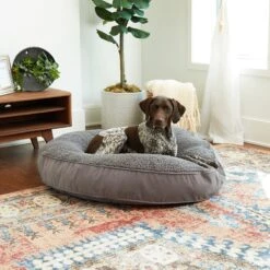 Happy Hounds Scooter Deluxe Round Pillow Dog Bed With Removable Cover, Gray -Cozy Paws 328581 PT3. AC SS1800 V1631146272