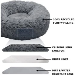 FurHaven Calming Cuddler Long Fur Donut Bolster Dog Bed -Cozy Paws 330967 PT5. AC SS1800 V1635479179