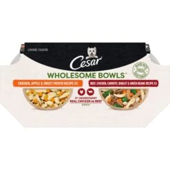 Cesar Wholesome Bowls Variety Pack Beef, Chicken, Carrots, Barley & Green Beans Recipe & Chicken, Apple & Sweet Potato Recipe Small Breed Adult Soft Wet Dog Food -Cozy Paws 362798 PT1. AC SS1800 V1695649519