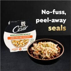 Cesar Wholesome Bowls Variety Pack Beef, Chicken, Carrots, Barley & Green Beans Recipe & Chicken, Apple & Sweet Potato Recipe Small Breed Adult Soft Wet Dog Food -Cozy Paws 362798 PT4. AC SS1800 V1695666300