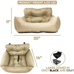 Precious Tails Seat Belt Compatible Travel Bolster Cat & Dog Bed -Cozy Paws 366535 PT4. AC SS1800 V1644371538