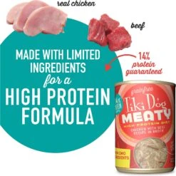 Tiki Dog Meaty Whole Foods Grain-Free Chicken & Beef Shredded Canned Dog Food, 12-oz, Case Of 8 -Cozy Paws 505122 PT3. AC SS1800 V1648590989