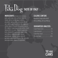 Tiki Dog Taste Of Italy! Grain-Free Chicken & Pasta Carbonara Chunks In Gravy Canned Dog Food, 12-oz, Case Of 8 -Cozy Paws 505194 PT2. AC SS1800 V1648580198