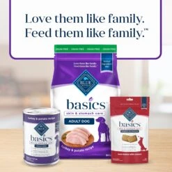 Blue Buffalo Basics Skin & Stomach Care Grain-Free Formula Turkey & Potato Recipe Adult Dry Dog Food -Cozy Paws 51899 PT8. AC SS1800 V1646260884