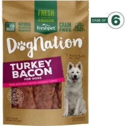 Freshpet Dognation Turkey Bacon Grain-Free Fresh Dog Treats, 3-oz Bag, Case Of 6