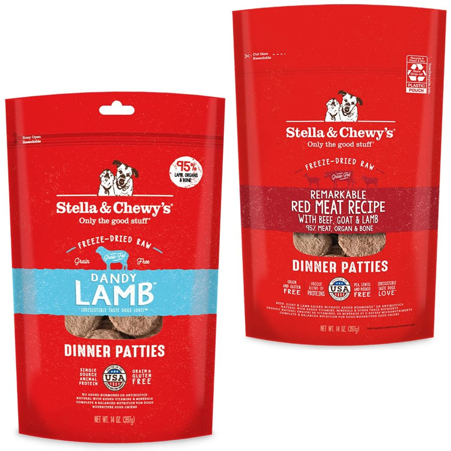 Stella & Chewy's Dandy Lamb Dinner Patties Freeze-Dried Raw Dog Food & Stella & Chewy's Remarkable Red Meat Recipe Dinner Patties Freeze-Dried Raw Dog Food 3 Stella & Chewy's Dandy Lamb Dinner Patties Freeze-Dried Raw Dog Food & Stella & Chewy's Remarkable Red Meat Recipe Dinner Patties Freeze-Dried Raw Dog Food