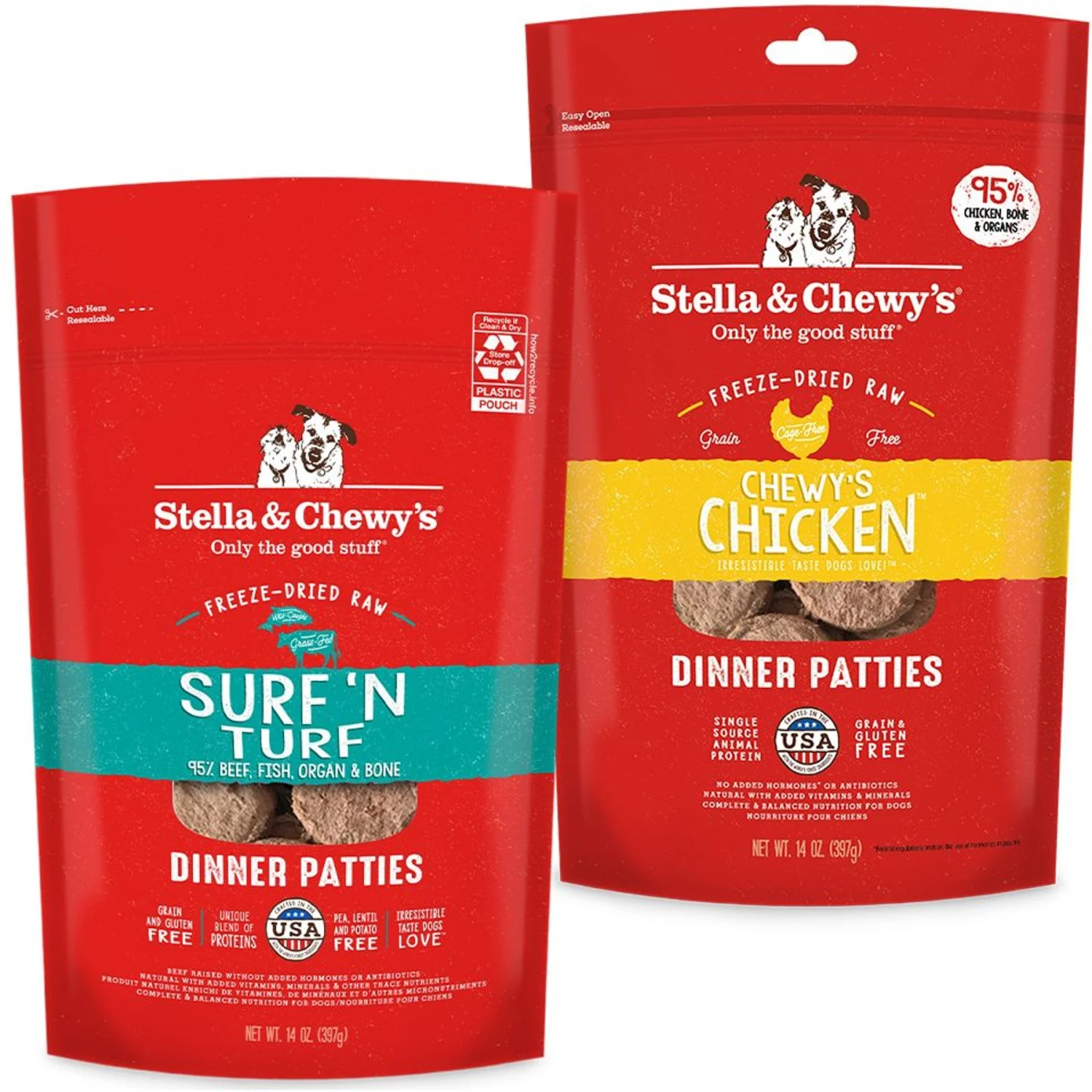 Stella & Chewy's Surf 'N Turf Dinner Patties Freeze-Dried Raw Dog Food & Stella & Chewy's Chewy's Chicken Dinner Patties Freeze-Dried Raw Dog Food 3 Stella & Chewy's Surf 'N Turf Dinner Patties Freeze-Dried Raw Dog Food & Stella & Chewy's Chewy's Chicken Dinner Patties Freeze-Dried Raw Dog Food