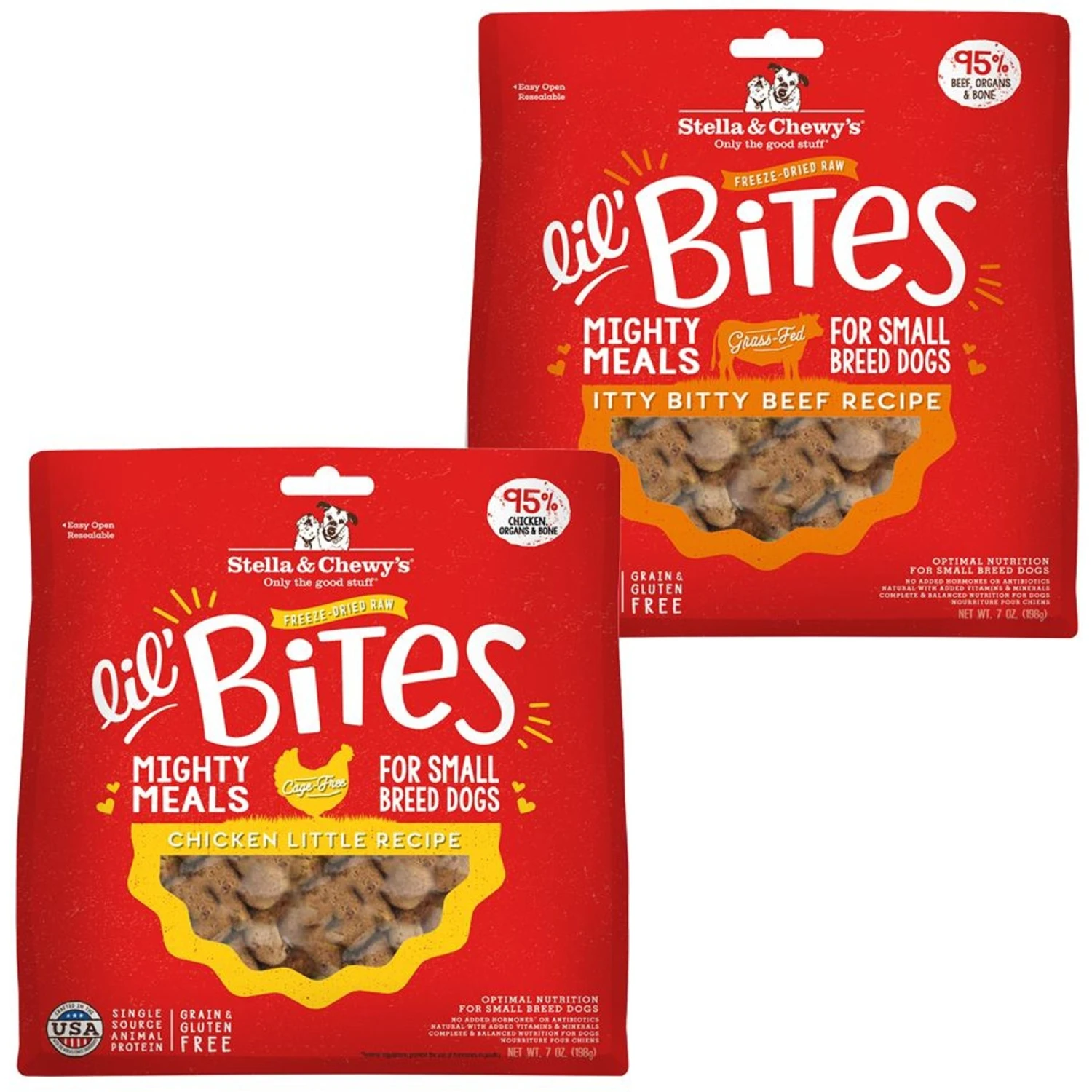 Stella & Chewy's Lil' Bites Chicken Little Recipe Small Breed Freeze-Dried Raw Dog Food & Stella & Chewy's Lil' Bites Itty Bitty Beef Recipe Small Breed Freeze-Dried Raw Dog Food 3 Stella & Chewy's Lil' Bites Chicken Little Recipe Small Breed Freeze-Dried Raw Dog Food & Stella & Chewy's Lil' Bites Itty Bitty Beef Recipe Small Breed Freeze-Dried Raw Dog Food