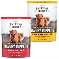 American Journey Savory Toppers Beef Recipe In Gravy Grain-Free Dog Food Topper, 3-oz Pouches, Case Of 24 & American Journey Savory Toppers Chicken Recipe In Gravy Grain-Free Dog Food Topper, 3-oz Pouches, Case Of 24