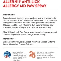 NaturVet Aller-911 Allergy Aid Anti-Lick Paw Plus Aloe Vera Dog & Cat Spray -Cozy Paws 60290 PT6. AC SS1800 V1698696910