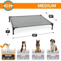 K&H Pet Products All Weather Elevated Dog Cot Bed, Gray -Cozy Paws 613782 PT3. AC SS1800 V1660235246